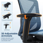 Ergonomic Office Chair, Mesh Computer Desk Chairs with BIFMA X5.1 Certified, Adjustable Lumbar Support, 3D Arm, Tilt Back, Wide Seat, Comfy Swivel Work Task Chair for Company and Home (Azure Blue)