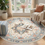 Area Rugs 4ft Washable Non-Slip, Floral Vintage Distress Print Pattern - Image 2