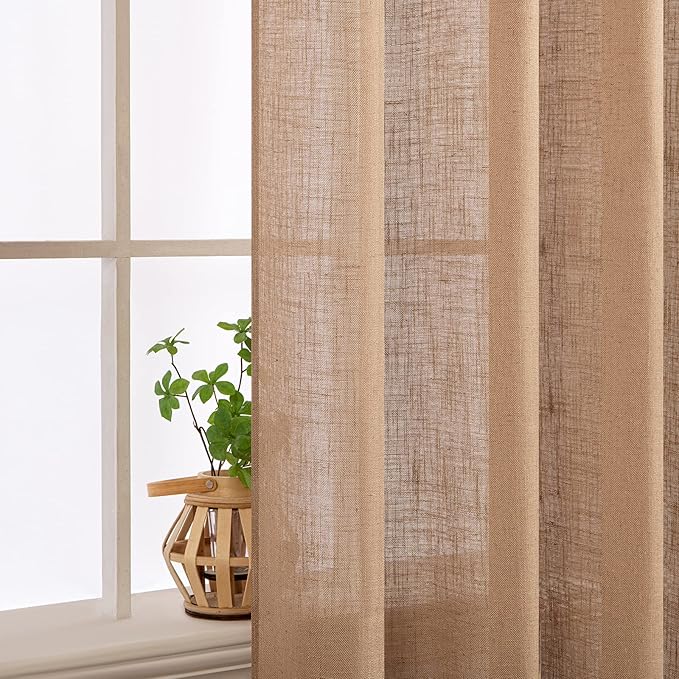 MIULEE Light Brown Linen Curtains 63 Inch Length 2 Panels - Image 5