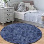 Navy Blue Round Rugs for Bedroom: 4ft Circle Fluffy Shag Soft Washable Rug - Image 5