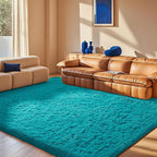 Ophanie Teal Rugs for Bedroom Living Room, Fluffy Fuzzy Furry Carpet, Plush - Image 3