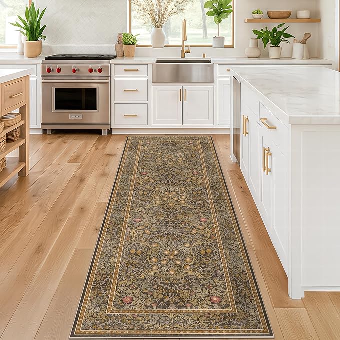 Non Slip 2x8 Gold Brown Long Runner Rug, Washable Runner Rug - Image 3