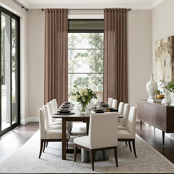 Caramel Brown Linen Curtains for Living Room 98 Inches Long Back Tab and Rod - Image 8