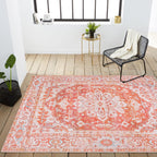 JONATHAN Y Machine Washable Orange/Cream Indoor Area Rug 4X6 ft, ASA Ornate Medallion for Living Room, Bedroom, Kitchen, Office, Easy-Cleaning, High Traffic, Pet-Friendly, Non-Shedding (WSH108A-4)