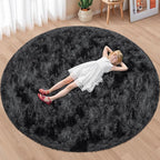 7x7 ft Tie Dye Black Round Rug for Bedroom Room Fluffy Circle Rug Furry Carpet - Image 5