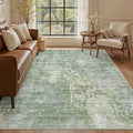 5x8 Area Rugs Green/Ivory Low Pile Indoor Washable Trendy Faded Style Rugs by Soalmost