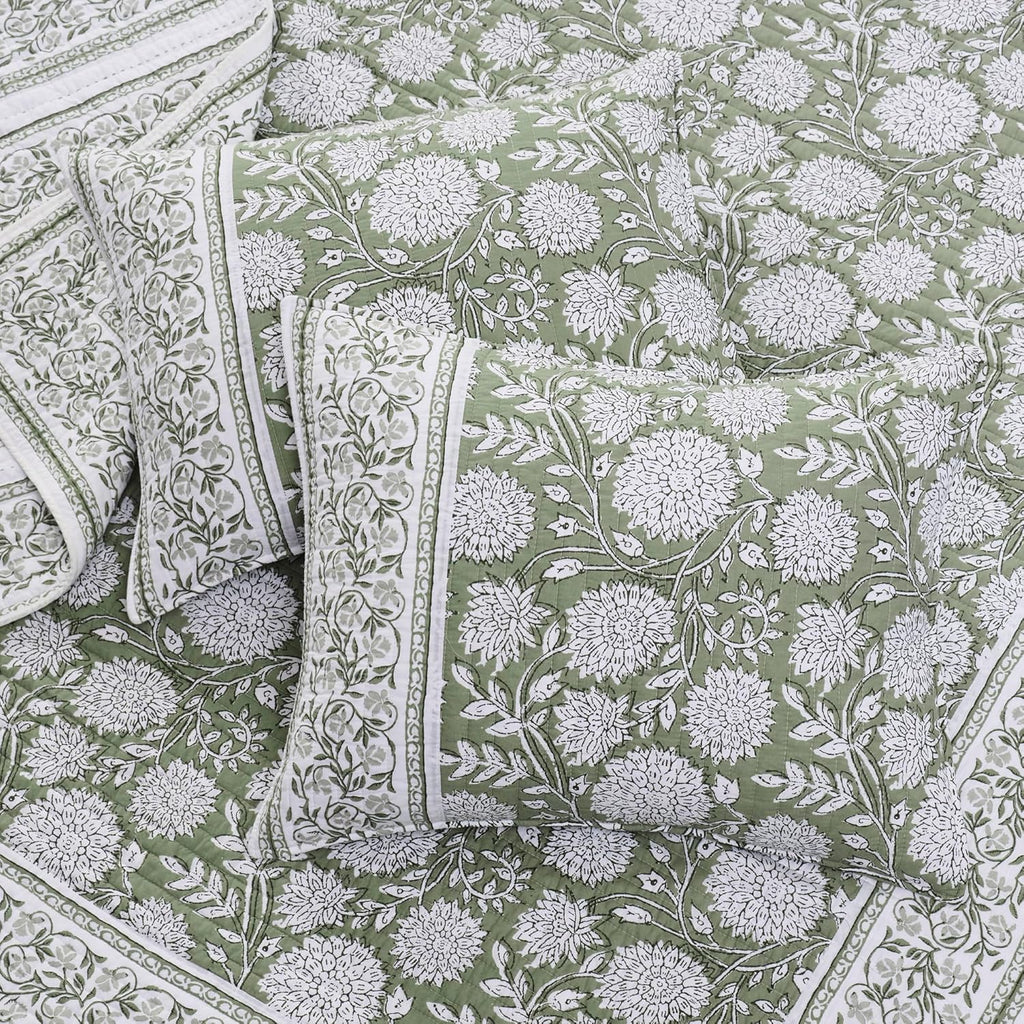 Levtex Home Adare Sage Reversible Full/Queen Quilt Set (88x92in) with 2 Pillow Shams (26x20in) - Floral Bedding - Sage White - Cotton Full/Queen Size Quilt Bedding Set - Lightweight, Soft, Pre-Washed