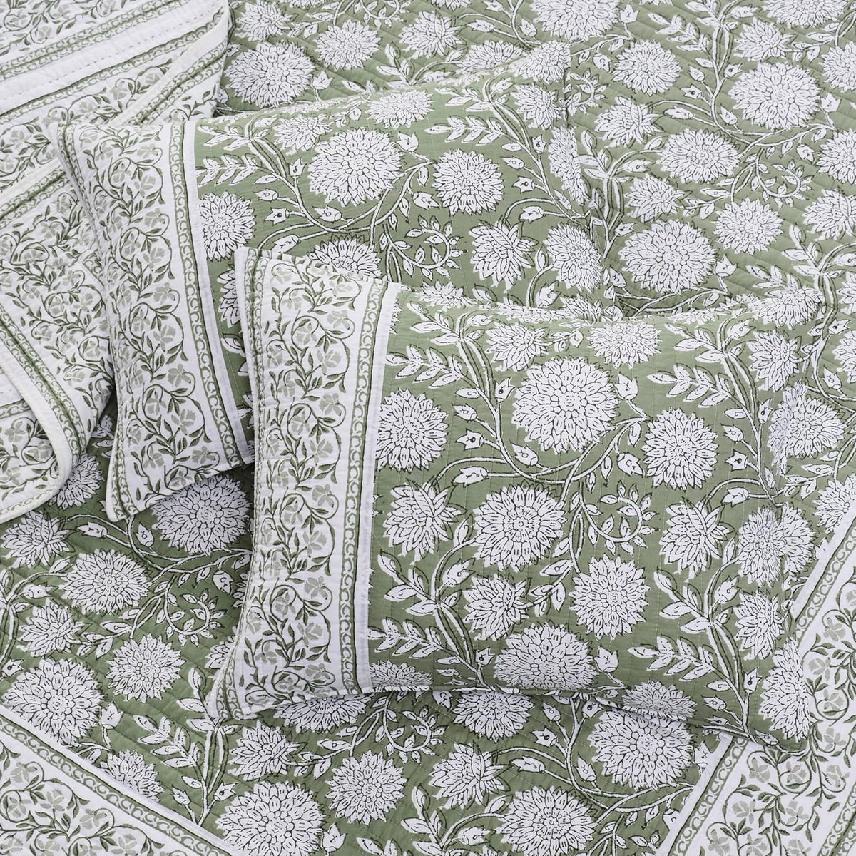 Levtex Home Adare Sage Reversible Full/Queen Quilt Set (88x92in) with 2 Pillow Shams (26x20in) - Floral Bedding - Sage White - Cotton Full/Queen Size Quilt Bedding Set - Lightweight, Soft, Pre-Washed