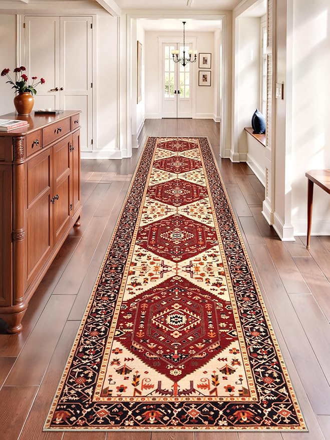 SERISSA Runner Rug for Hallways, Extra Long Boho Rug Ultra Soft Vintage Red by SERISSAHomeDecorCollection