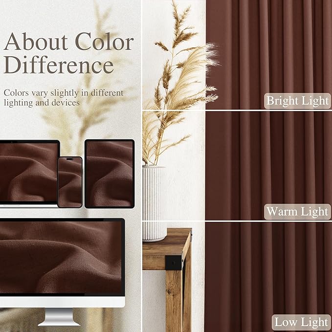 Nanspring Rustic Brown Linen Curtains 72 Inch Length - Image 3
