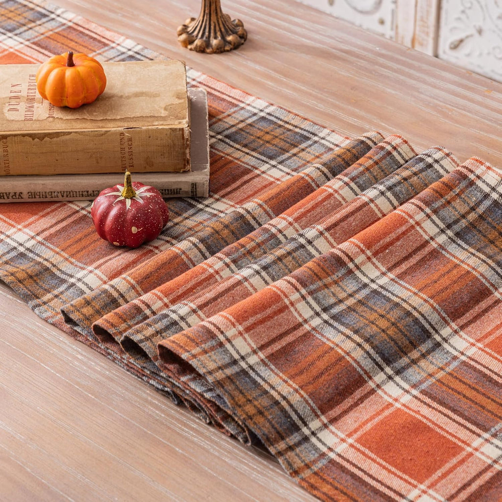 AQOTHES Plaid Fall Thanksgiving Rust Orange Table Runners 90 inches Long