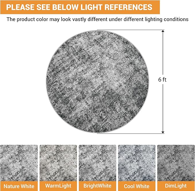 Round Rug 6ft Circle Rug Washable: Carpet Small Circular Area Rug - Image 2