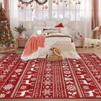 Christmas Rug 6x9 Washable Rugs, Boho Christmas Tree Snowflake Rug Non-Slip - Image 2