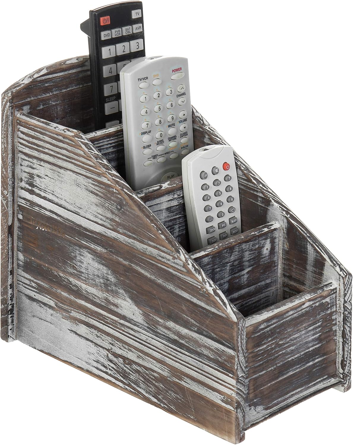 MyGift Graywashed Wood Remote Control Holder, 3-Compartment Organizer