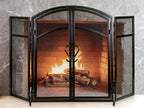 3 Panel Fireplace Screen with Doors & 4-Pcs Fireplace Tools Set