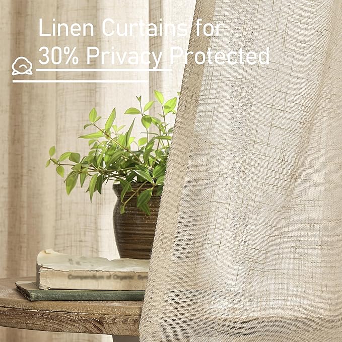 LAMIT Brown Linen Cafe Curtains 30 Inch Length, Semi Sheer Light Filtering - Image 5