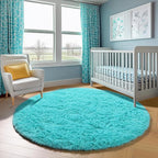 ONASAR Teal Blue Round Area Rug 4ft, Soft Fluffy Bedroom Bedside Floor Circle - Image 8
