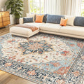 Area Rugs 8'x10' Washable Non-Slip, Floral Vintage Distress Print Pattern by RELEANY