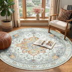 Area Rugs 4ft Washable Non-Slip, Floral Vintage Distress Print Pattern - Image 2