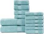 HILLFAIR Premium 100% Combed Cotton 12 Piece Bath Towels Set - Ocean Blue