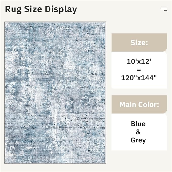 Soalmost Area Rug 10x12 Vintage Washable Living Room Large Carpet Non Slip - Image 5