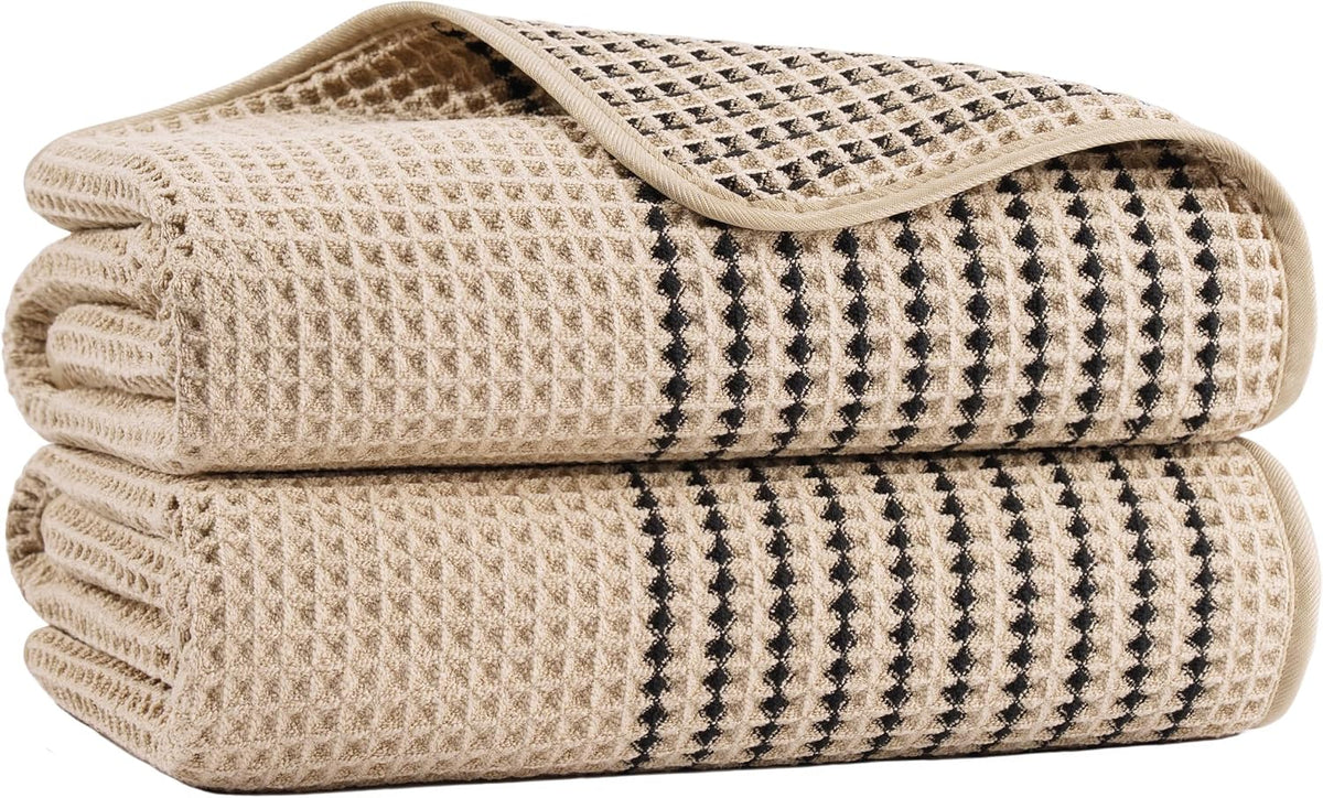 MICROFI New Microfiber Waffle Bath Towels, 2 Pieces, Soft, Absorbent, Fast Drying, Lint Free 430 GSM (30''x60''/76cm x 152cm)