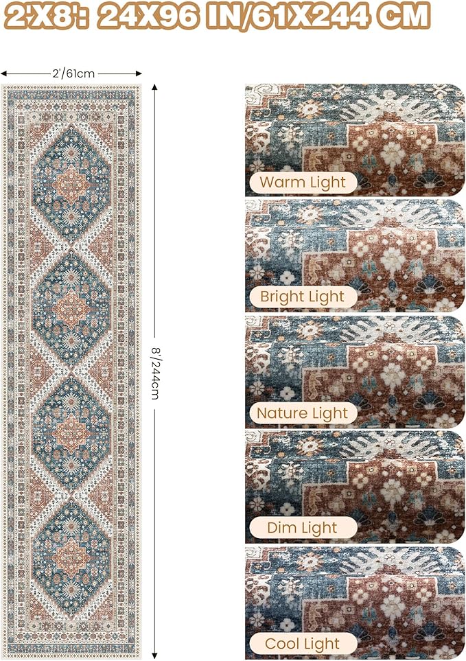 Runner Rug 2x8 Runners for Hallways Non Slip Washable, Vintage Hallway Runner - Image 2