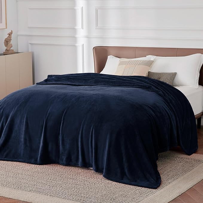 Bedsure GentleSoft Navy Fleece Blankets Queen Size - Image 6