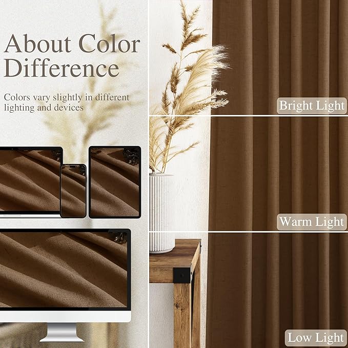 Nanspring Tobacco Brown Linen Curtains 84 Inches Long - Image 3