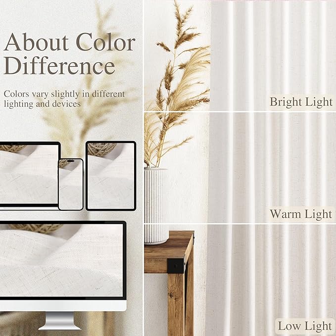 Ivory White Linen Curtains 90 inch - Image 5