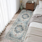 Madane Blue Runner Rug, Stain Resistant, Machine-Made, Microfiber, Living Room by Madane