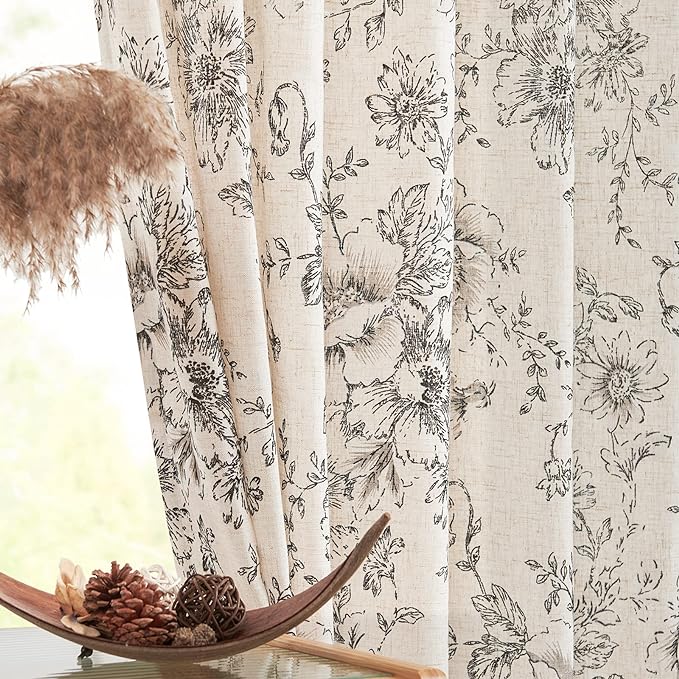 jinchan Linen Floral Curtains 96 Inch Length - Image 9