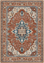 Area Rugs Round 8ft Washable Non-Slip, Floral Vintage Distress Print Pattern by RELEANY