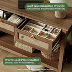 SUPERJARE Rattan Console Sofa Table with Outlets, USB-C Port and 3 Drawers