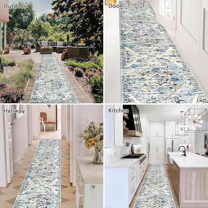 HEBE Hallway Runner Rug 2'x10' Washable Vintage Distressed Area Rugs Non Slip - Image 5
