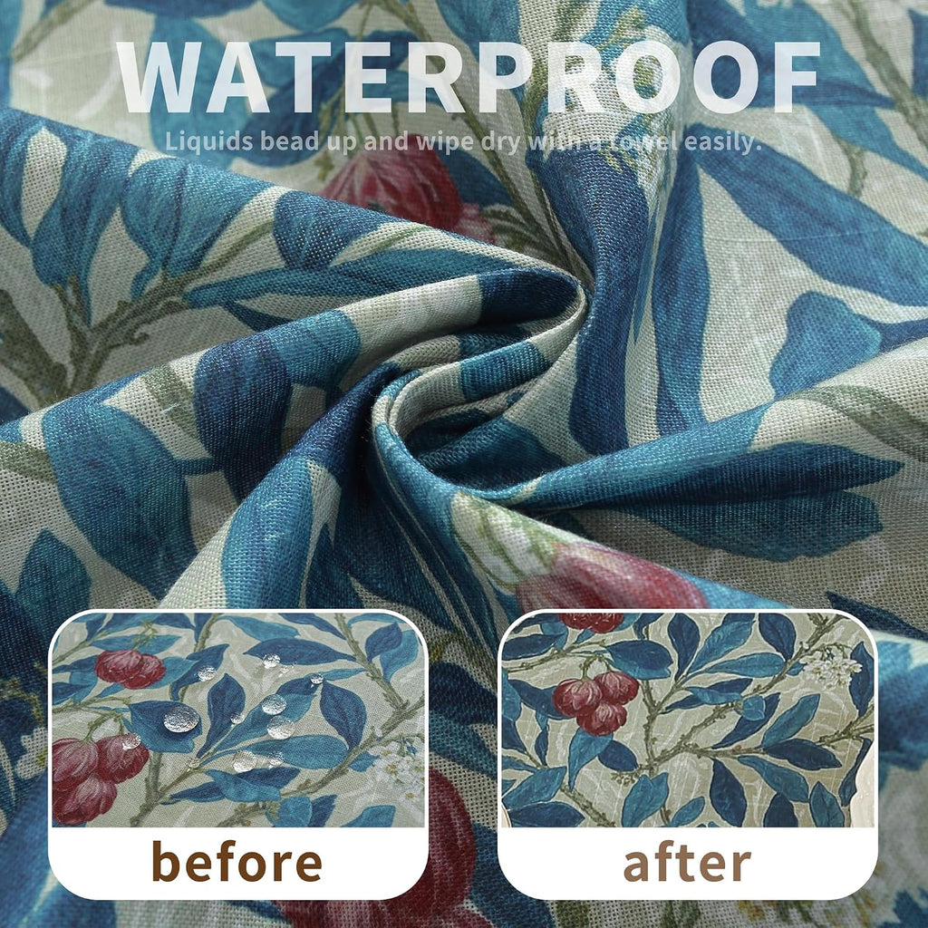 Round Waterproof Tablecloth Linen Textured Table Cloth,Stain and Wrinkle Resistant Washable Fabric Table Cover for Dining, Party, Camping and Outdoor,60Inch, Blue Leaves