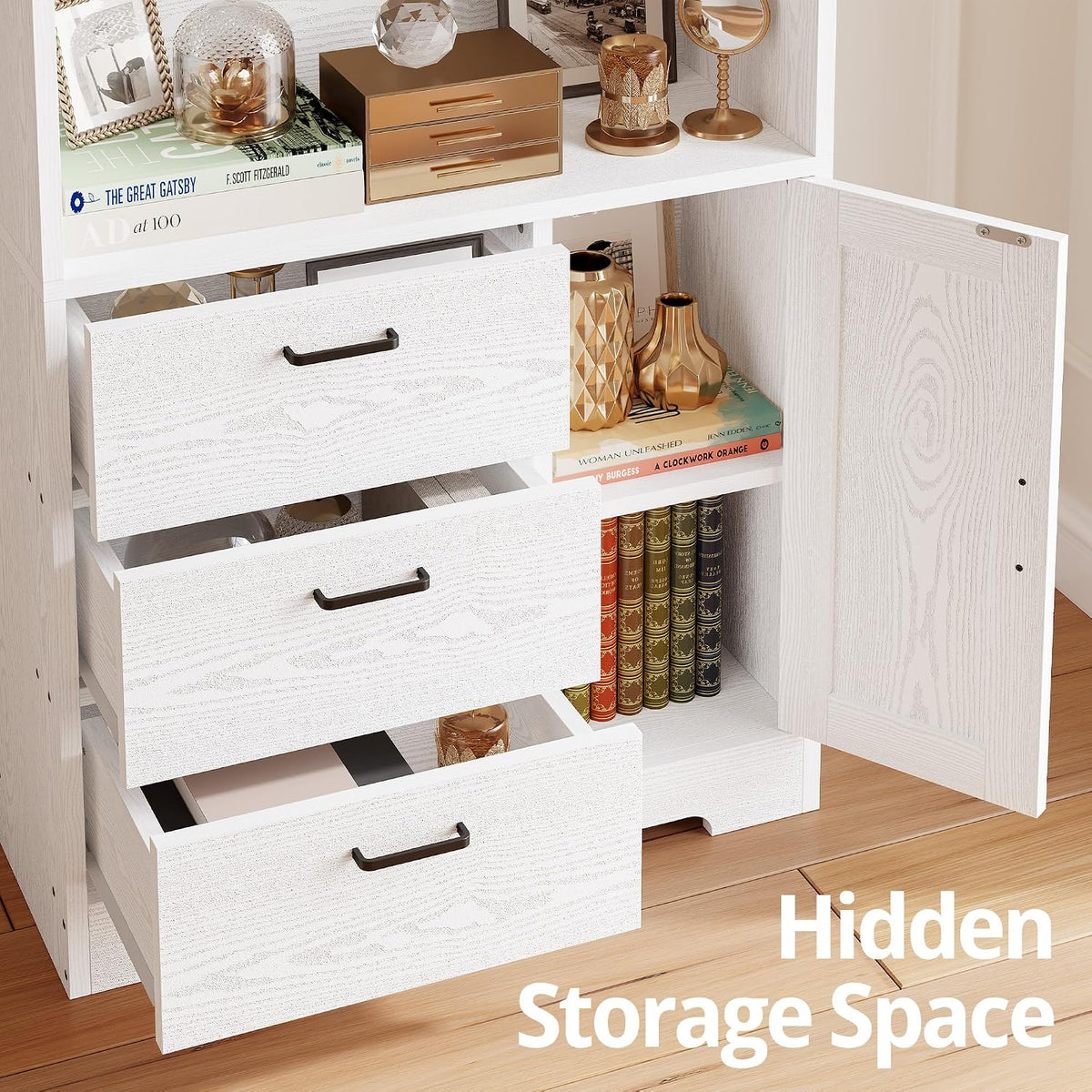 IRONCK 71 in Bookcase with Storage, Industrial Tall Bookshelf with Drawers