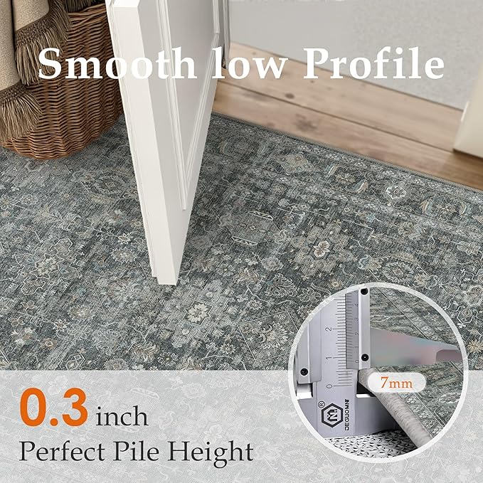 9x12 Washable Area Rug for Living Room Bedroom Vintage Black Grey Non Slip - Image 6