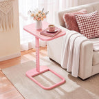 Kitstorack TV Tray Table, Adjustable Height & Rounded Metal Corners, Snack Table for Couch, Sofa, Bed, Chair, Living Room, C Shaped End Side Table for Eating, Dinner or Laptop, Small Spaces, Pink