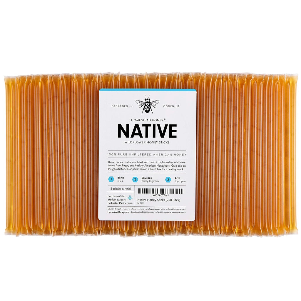 Homestead Honey Native Sticks 100 Count - Pure Wildflower - Individual Packets - Unfiltered Snack for Kids, Hiking, and Tea - Natural, No Additives - 8.25x6x1.25 inches