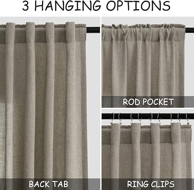 Mocha Linen Curtains 90 Inch Length 2 Panels Set - Image 2