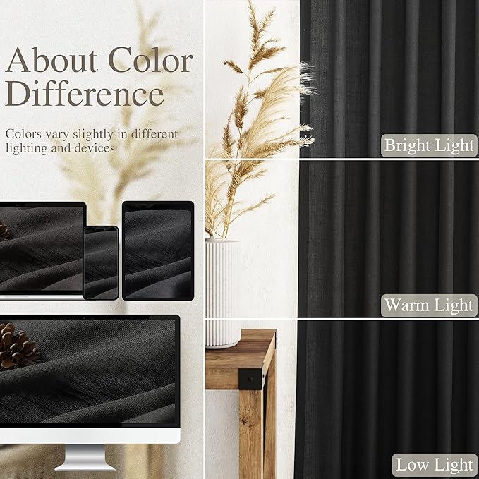 Black Linen Curtains 102 Inches Long - Image 4
