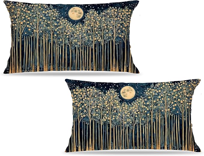 Rustic William Morris Inspired Night Forest Green Moon Decor Pillow Covers by Unknown