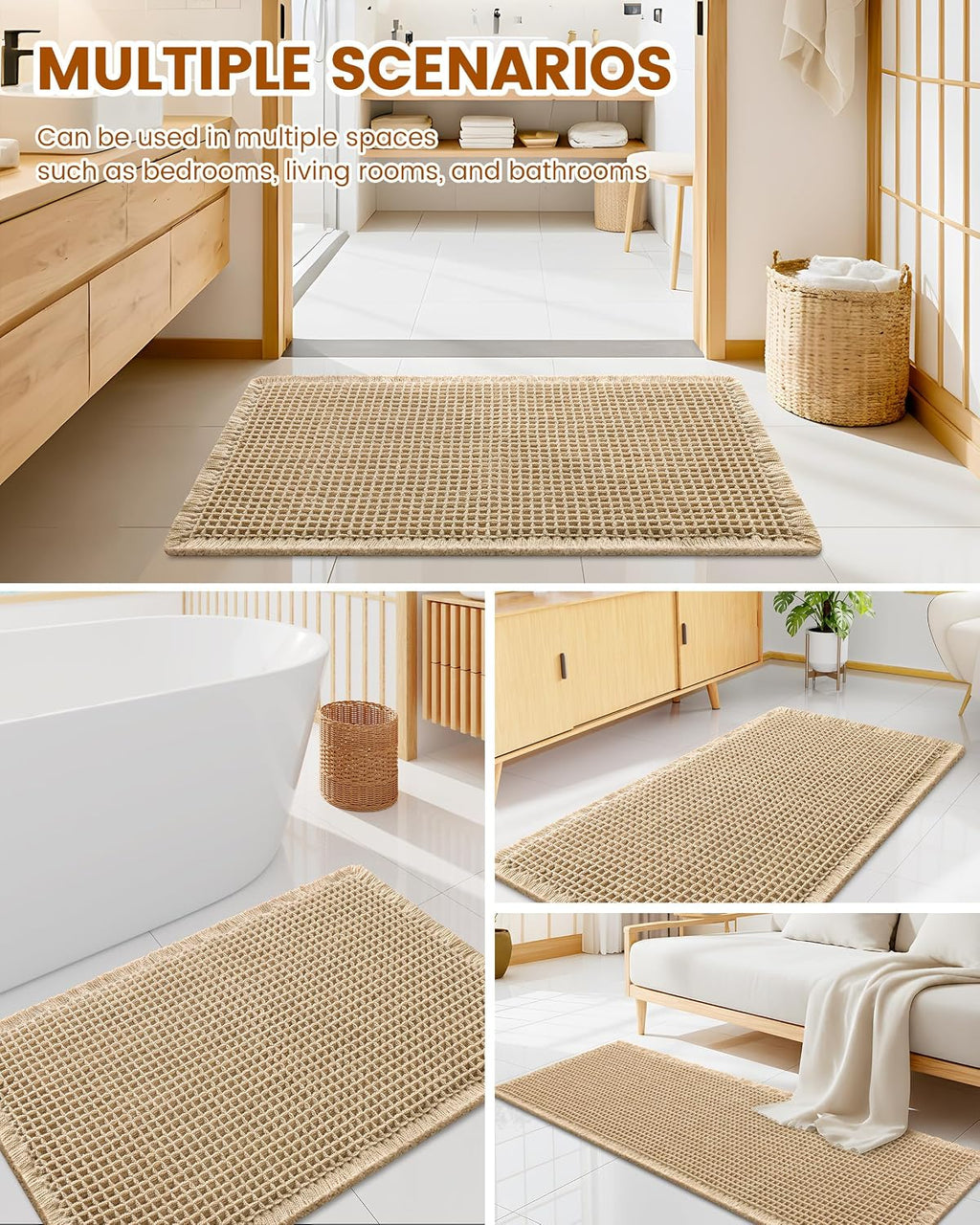 Smiry Waffle Bath Mat 60X24, Extra Soft Absorbent Bathroom Rugs, Brown