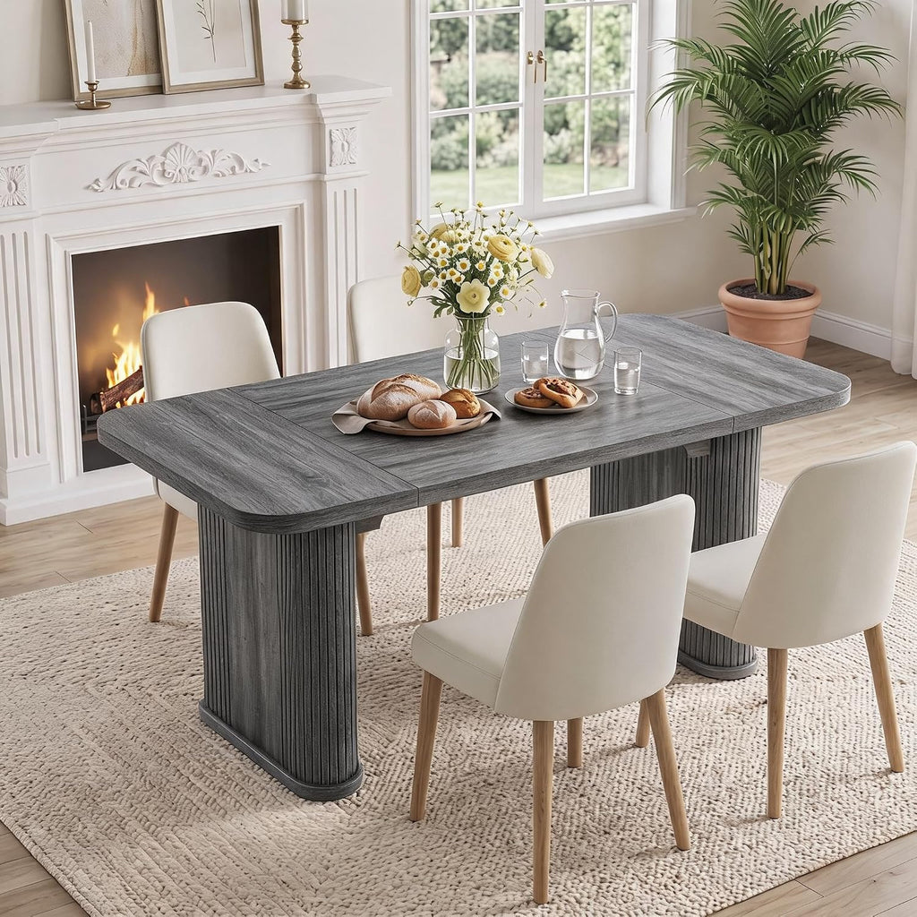 Garvee Dining Table for 6-8 People-62 Long Kitchen Dinner Table, Gray Oak