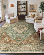 Area Rugs 10'x14' Washable Non-Slip, Floral Vintage Distress Print Pattern - Image 2