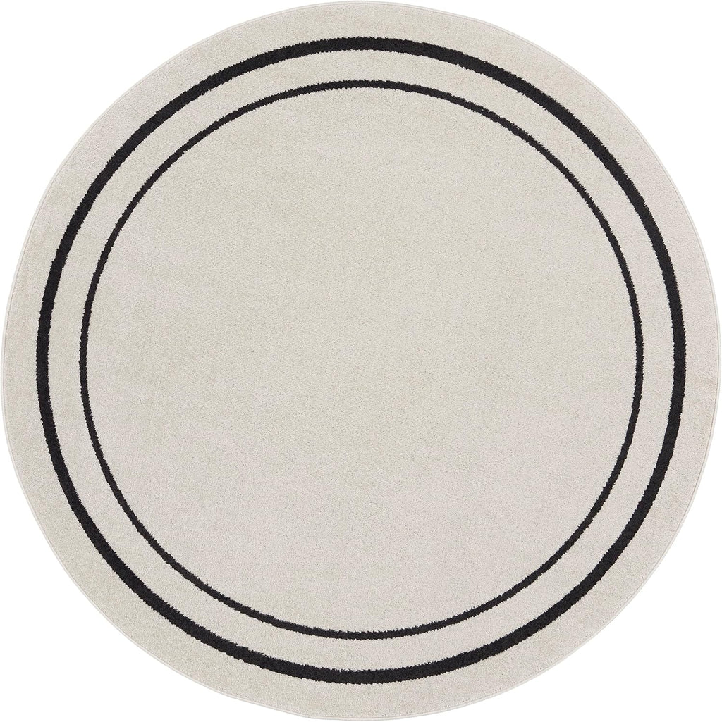 Nourison Home Nourison Essentials Ivory/Black 4' x Round Area Rug - Easy Clean, Non Shedding, Bed Room, Living Room, Dining Room, Kitchen (4' x Round)