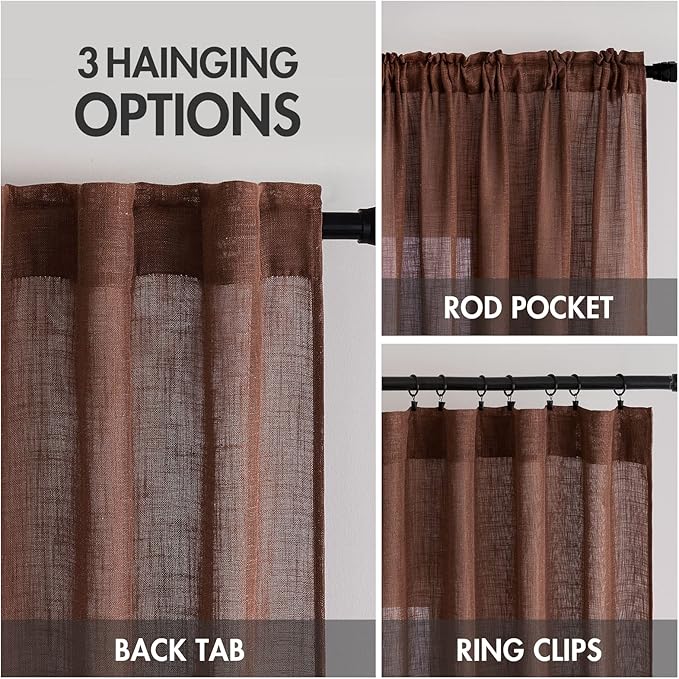 MIULEE Chocolate Brown Linen Curtains 72 Inch Length - Image 3