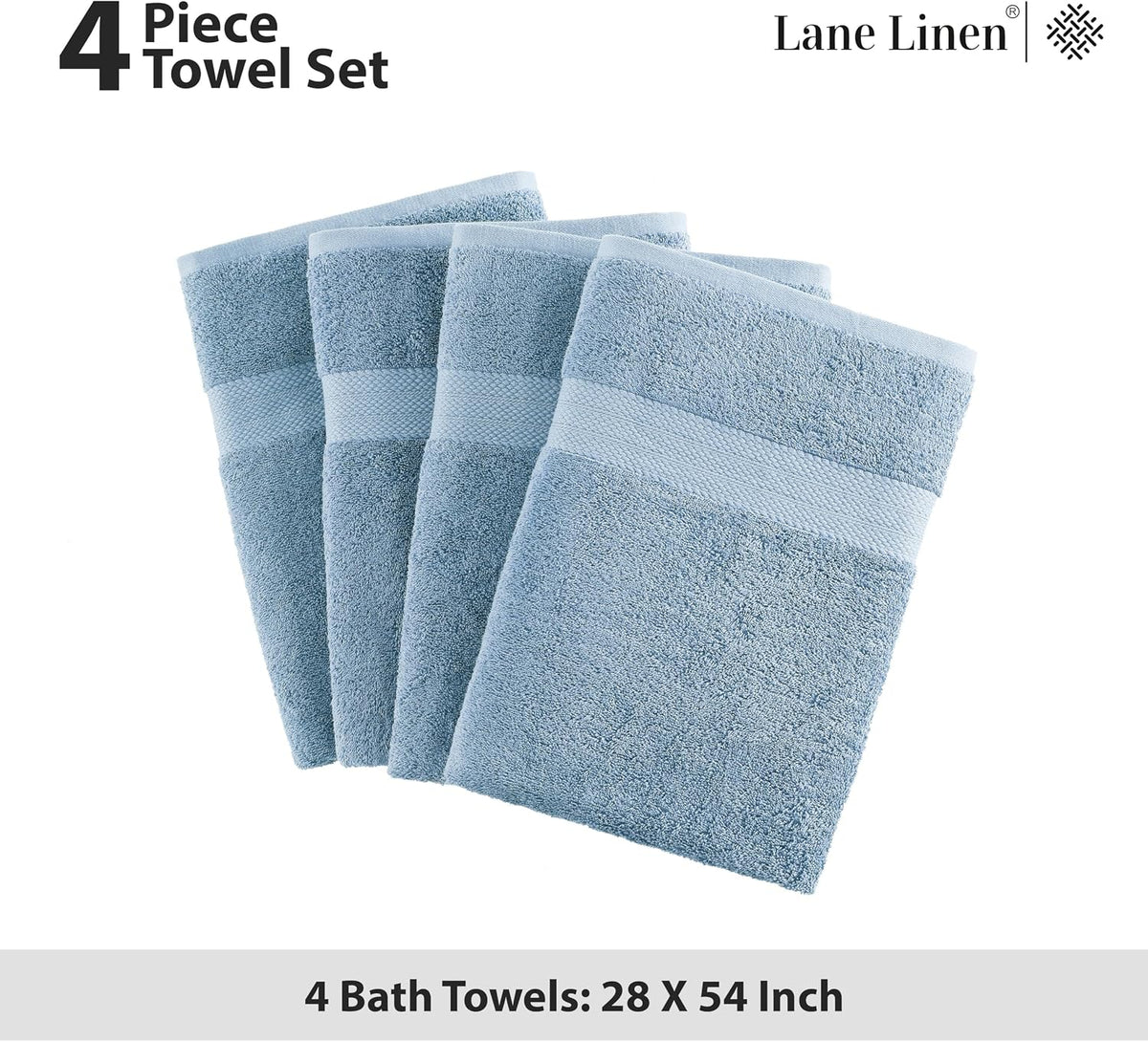 LANE LINEN Towel Set Soft Absorbent Quick Dry 100% Cotton 4 Piece - Allure