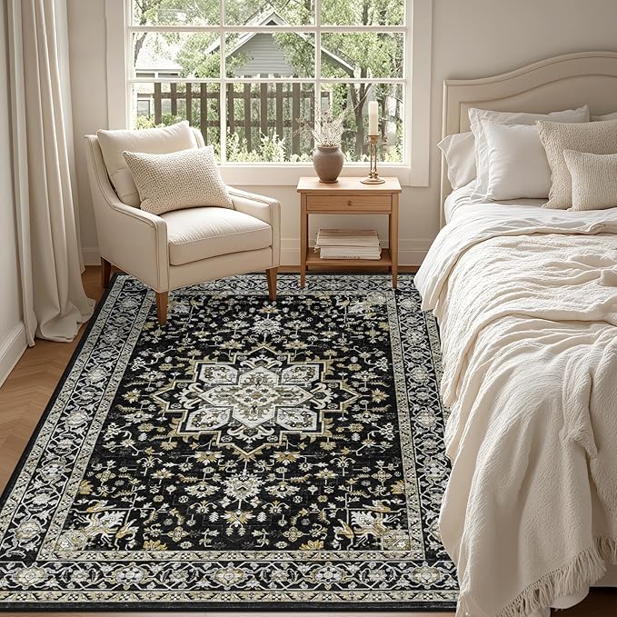 5x7 Area Rugs Living Room Rug: Washable Vintage Boho Medallion Rug No Slip - Image 4